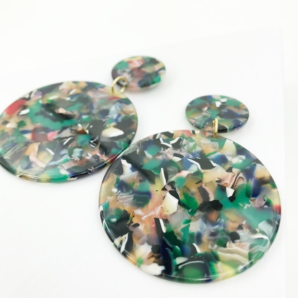 Circle Drop Earrings in Green - Picture 2 of 8